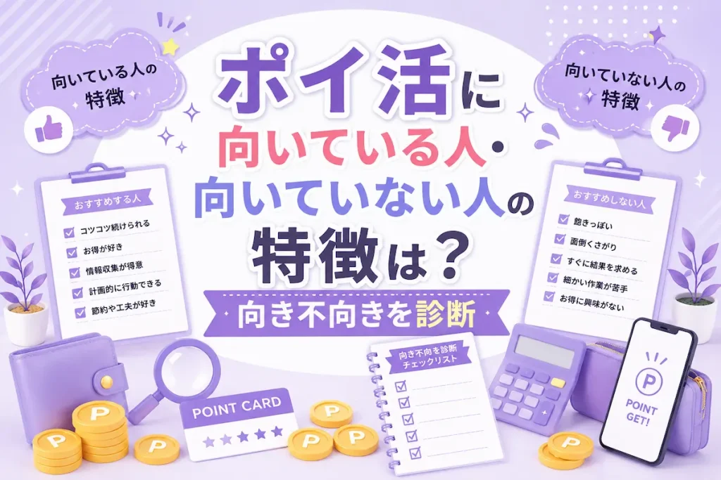 ポイ活に向いている人と向いていない人の特徴や向き不向きを診断するイメージのアイキャッチ画像