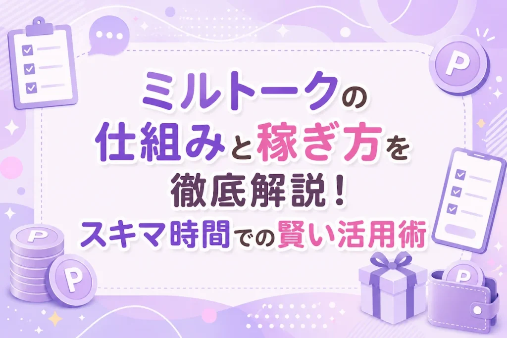 ミルトークの仕組みや稼ぎ方、スキマ時間を活用したポイ活のコツを解説するアイキャッチ画像