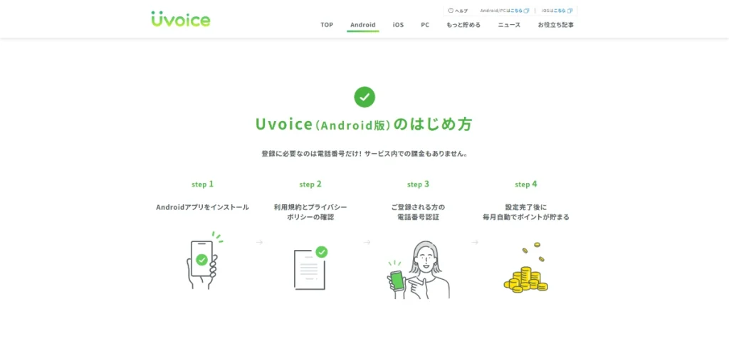 Uvoice（Android版）のはじめ方の公式画面
