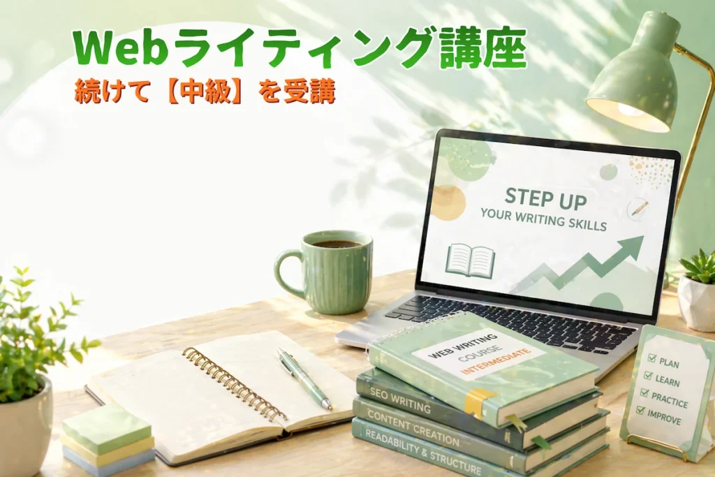 Webライター向け中級講座でライティングスキル向上を学ぶイメージのアイキャッチ画像