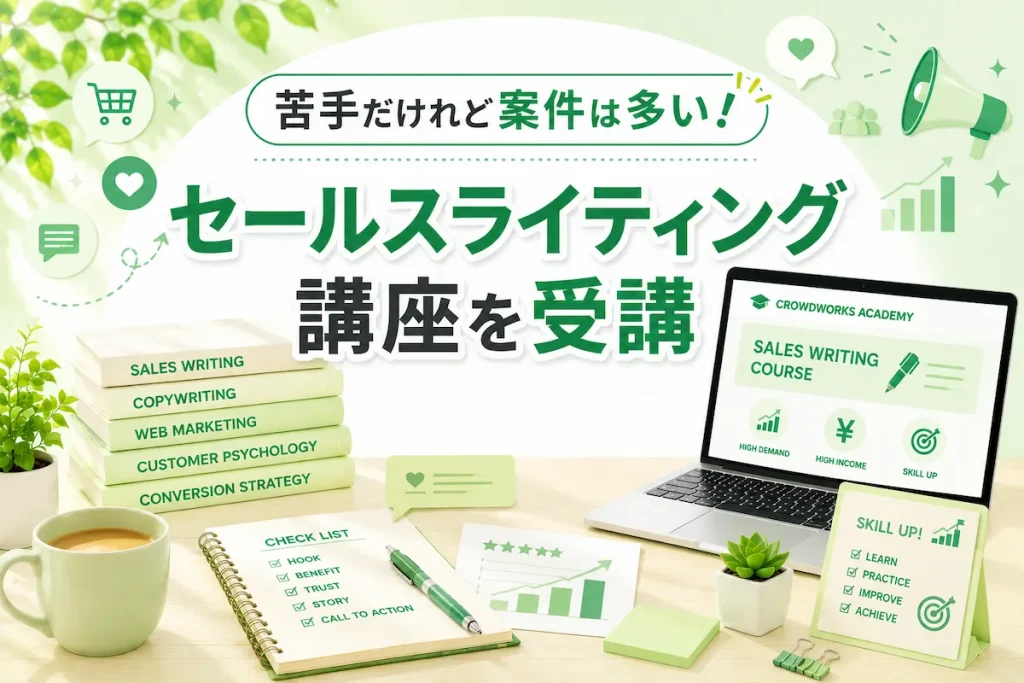 案件数の多いセールスライティングを学ぶための講座をイメージしたアイキャッチ画像