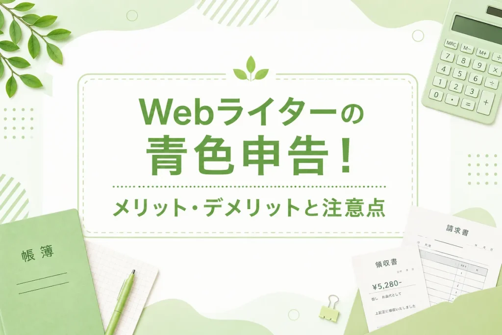 Webライターの青色申告におけるメリット・デメリットと注意点を解説するアイキャッチ画像