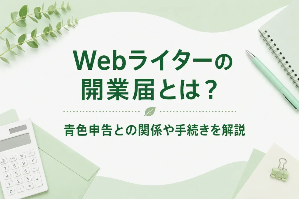 Webライターの開業届と青色申告の関係や手続きを解説するアイキャッチ画像